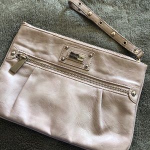 Express Beige Leather Wristlet & Clutch